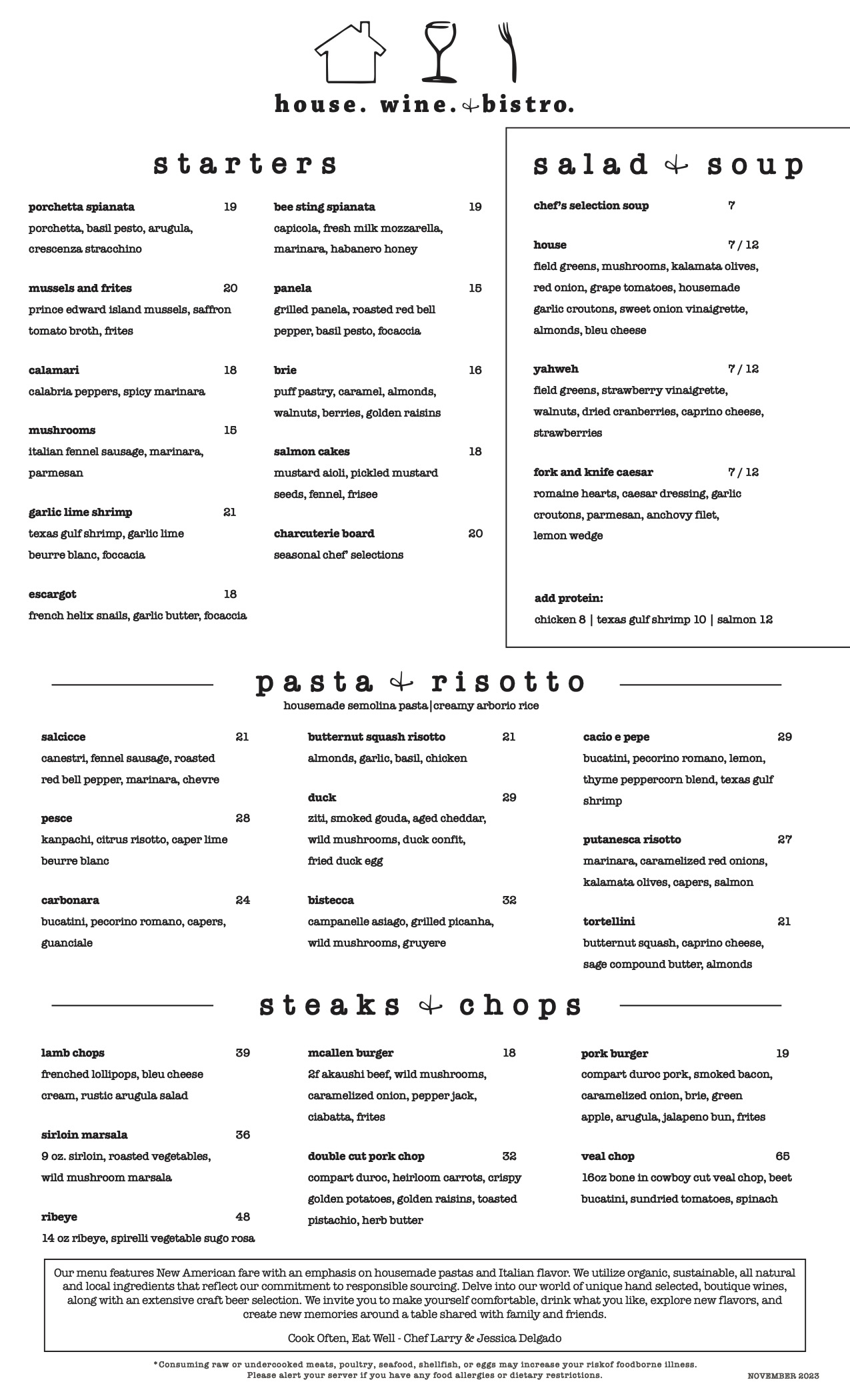 Menu house. wine. & bistro.